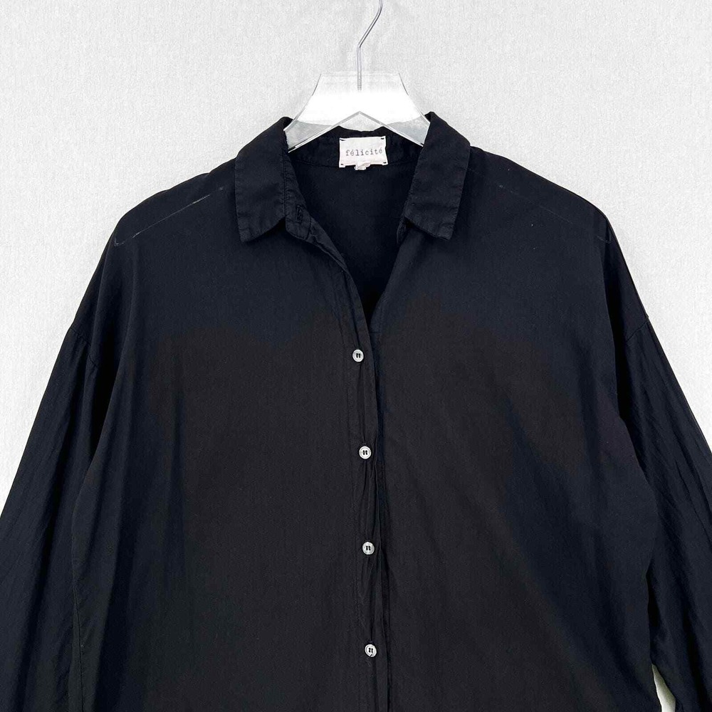 Felicite Shirt Dress Women 2 Black Button Up Long Sleeve Cotton Tunic - Picture 4 of 15